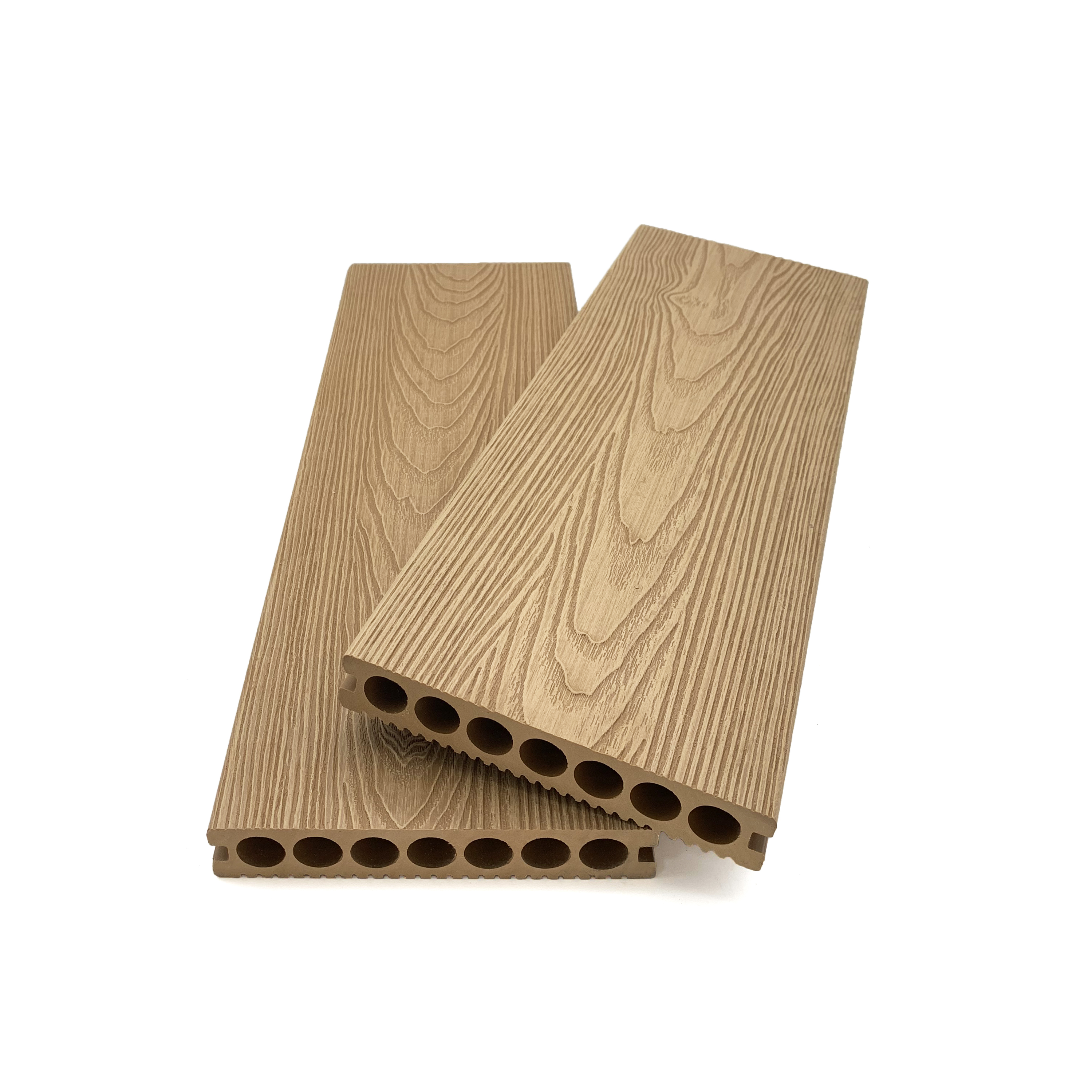 Round Hole Hollow Classic Oak Grain WPC Decking — View 3