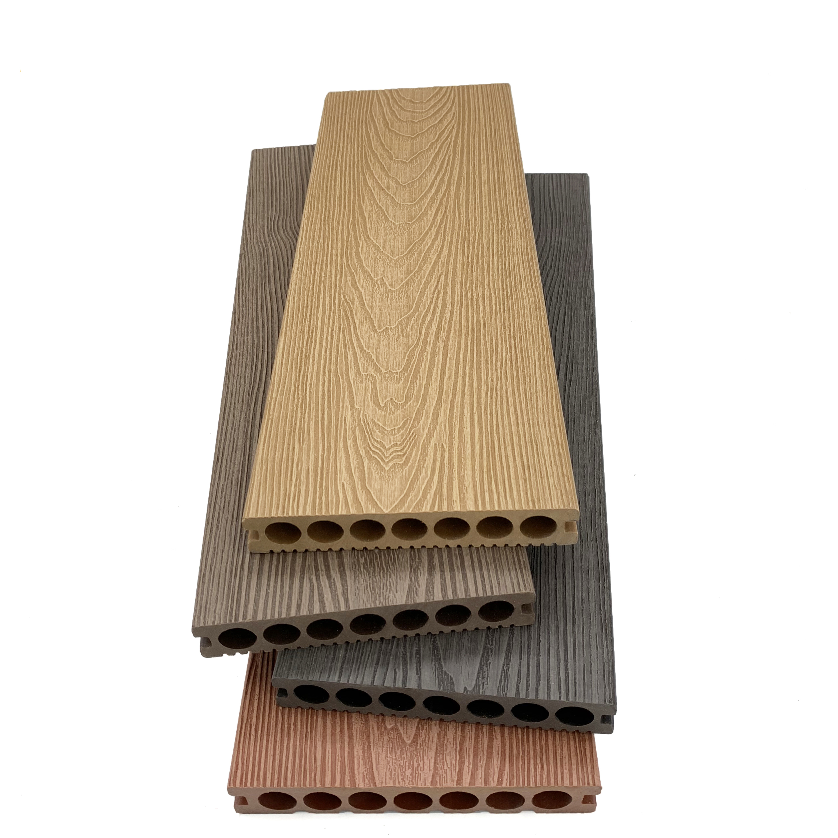 Round Hole Hollow Classic Oak Grain WPC Decking — View 4